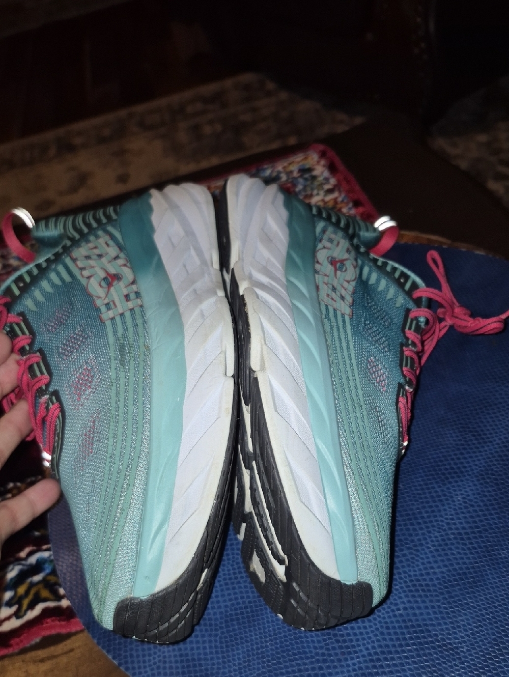 Hoka One Ones Womens Sz 12. Teal Running Shoes with Coral Laces. VGC.(#2016D) - Picture 9 of 14
